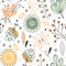 Floral seamless pattern. Hand drawn creative flowers. Colorful artistic background with blossom. Abstract herb