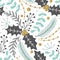 Floral seamless pattern. Hand drawn herbs. Merry Christmas. Winter holiday. Artistic background. Holly