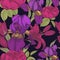 Floral seamless pattern with iris, lilies and roses