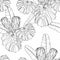 Floral Seamless pattern. Line exotic protea Sugar bushes and African flowers and monstera leaves