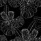 Floral Seamless pattern. Line exotic protea Sugarbushes and African flowers and monstera leaves. Textile composition, hand drawn