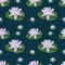 Floral seamless pattern with lotuses on trendy navy background.Cute ornament with incredibly beautiful water flowers.For fabrics,