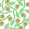 Floral seamless pattern. One line stile drawing  roses with leaves on white background.