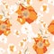 Floral Seamless Pattern with Orange, yellow Peonies flowers. Spring Blooming Flowers,