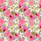 Floral seamless pattern of orchids, roses, daffodils. Eps10 vector illustration