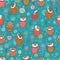 Floral seamless pattern with owls