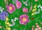 Floral seamless pattern. Peonies, hydrangeas, eucalyptus branches, foliage and herbs on green background