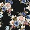 Floral seamless pattern with petunias, hellebore,roses and irises