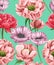 Floral seamless pattern with popies, peonies and roses