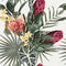 Floral Seamless pattern. Protea Sugarbushes flowers, exotic palm leaf and herbs. Textile composition, hand drawn style print.