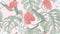 Floral seamless pattern, red Anthurium flowers and split-leaf Philodendron plant on pink, pastel vintage theme