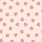 Floral seamless pattern with red flowers on pink background. Repeated light backdrop, soft textile texture. Bright