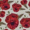 Floral seamless pattern with red poppies