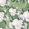 Floral seamless pattern,Roses,magnolia,for get me not and lace on green background
