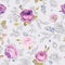 Floral Seamless Pattern with Roses in Sketched Outline Style. Flowers Unfinished Hand Drawn Background for Fabric, Print