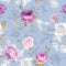 Floral Seamless Pattern with Roses in Sketched Outline Style. Flowers Unfinished Hand Drawn Background for Fabric, Print