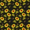 Floral seamless pattern. Russian khokhloma (Hohloma) background design. Gold and red colors on black background.