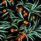 Floral seamless pattern with sea buckthorn and branches.