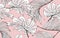 Floral seamless pattern, split leaf on pink background, line ink drawing, vector