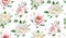 Floral seamless pattern, textile fabric, background. Beautiful ivory white rose flower, pink peony, green eucalyptus leaves