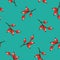 Floral seamless pattern texture with wild rose red berries on turquoise background. Winter vector