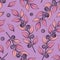 Floral seamless pattern. Vector branches with blueberries on purple background.