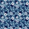 Floral seamless pattern. Vector textures. Simple delicate flowers on a dark blue background. Print flower color. Three colors
