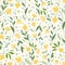 Floral Seamless Pattern with Vector Ylang Ylang or Cananga Flowers  Buds  Branches and Leaves. 