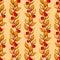 Floral seamless pattern with vertical autumn branches, leaves and berries.