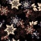 Floral seamless pattern in vintage style. Elegant contour flowers on a brown background for fabric, dress texture, embroidery