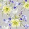 Floral seamless pattern with watercolor iris, daylily