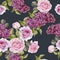 Floral seamless pattern with watercolor lilac and roses