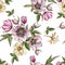 Floral seamless pattern with watercolor narcissus and hellebore