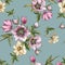 Floral seamless pattern with watercolor narcissus and hellebore