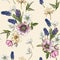 Floral seamless pattern with watercolor narcissus, muscari and hellebore