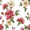 Floral seamless pattern with watercolor narcissus and peonies