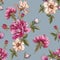 Floral seamless pattern with watercolor narcissus and peonies