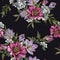 Floral seamless pattern with watercolor peonies, jasmine, tulips and rose