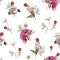Floral seamless pattern with watercolor pink peonies and white anemones.