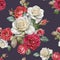 Floral seamless pattern with watercolor roses and leaves