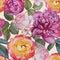 Floral seamless pattern with watercolor roses and peonies