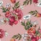 Floral seamless pattern with watercolor white peonies, anemones, red roses and tulips