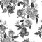 Floral seamless pattern with watercolor white peonies, anemones and roses. Monochrome