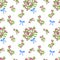 Floral seamless pattern. White background with flowers bouquet, floral branches and bow. Simple hand drawn cute backdrop. Vector