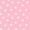 Floral seamless pattern with white flowers on pink background. Repeated light backdrop, soft textile texture. Bright