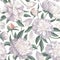 Floral seamless pattern with white peonies. Spring flowers background