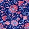 Floral seamless traditional pattern in oriental paisley style. Stylized indian flowers and branches background using boteh