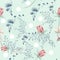 Floral seamless vector pattern with dandelions and pink cosmos f