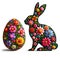 Floral Silhouette Easter Bunny and Easter eggs Composed of Colorful Flowers on a White Background