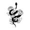 Floral snake. Black serpent with peony flowers and leaves. Mystic animal tattoo. Vector illustration. Line art florals.